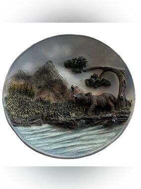 Elephant 3D Wall Plaque High Relief Jungle Safari Mountain Scene Home Decor Art